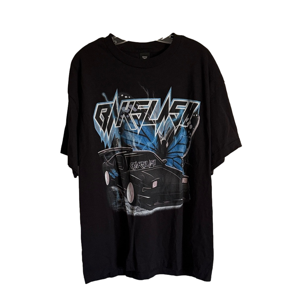 Hanes Mens Bakslash Car Graphic Short Sleeve T Shirt Black Beefy Tee Size XL